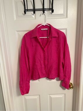 Zara Fuchsia linen cropped Button-Down